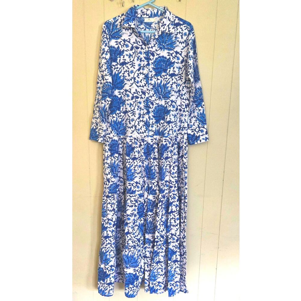 Guadalupe White and Blue Flower Dress Pre-loved Size Small Made in India - Picture 5 of 12